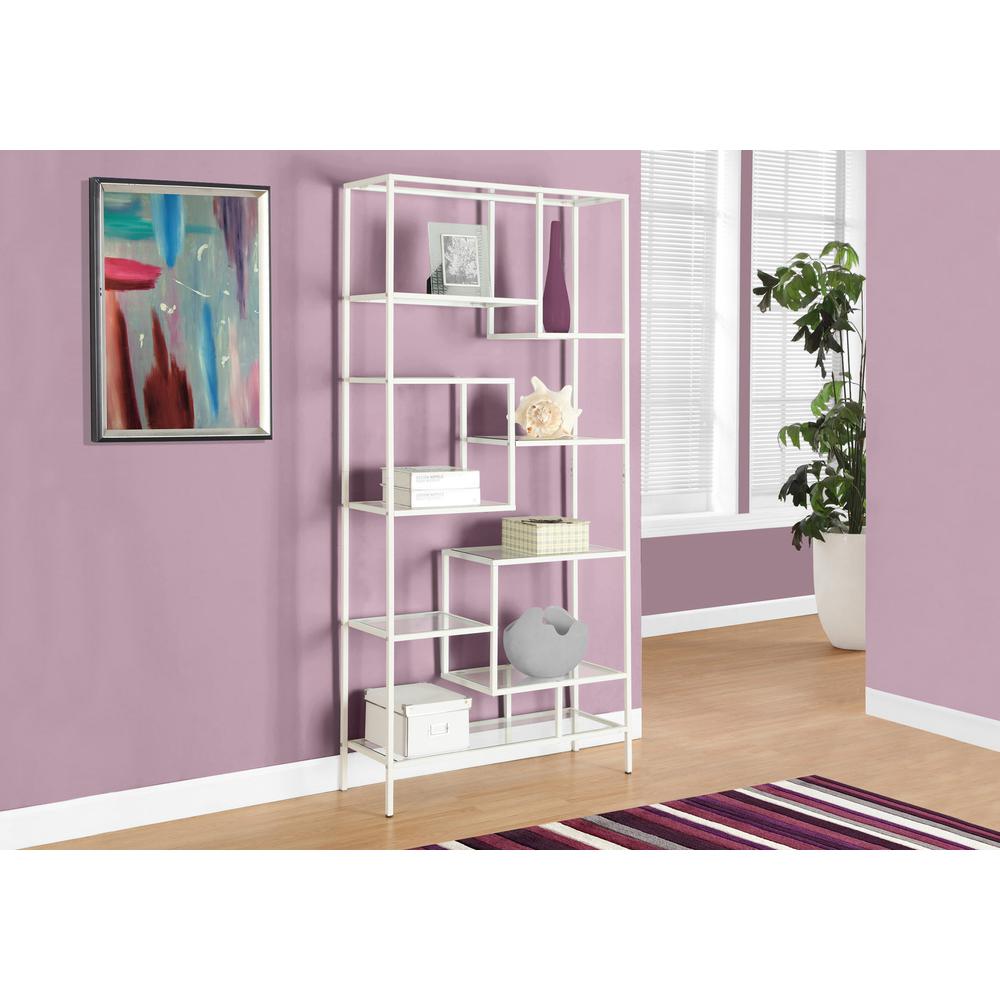 Bookshelf, Bookcase, Etagere, 72H, Office, Bedroom, Clear Tempered Glass - Monarch