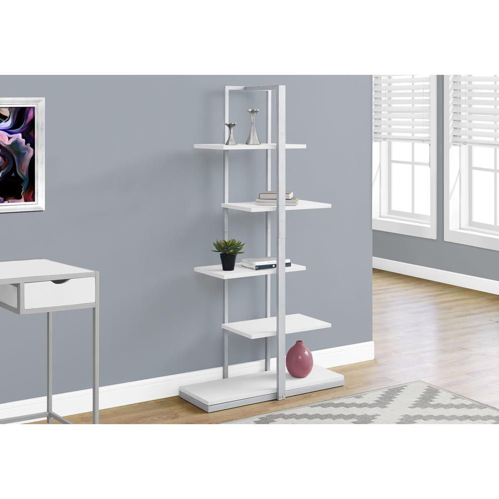 Bookshelf, Bookcase, Etagere, 5 Tier, 60H, Office, Bedroom, White Laminate - Monarch