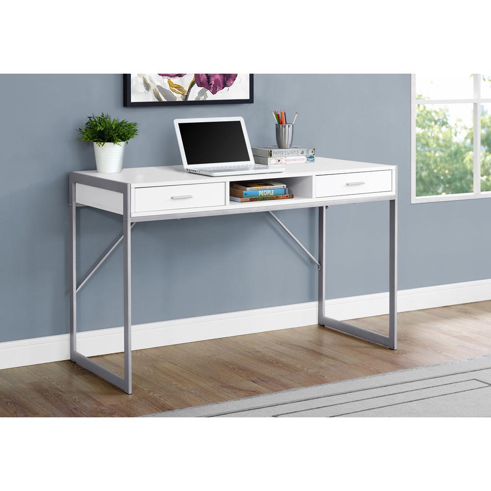 Computer Desk, Home Office, Laptop, Storage Drawers, 48L, Work, White Laminate - Monarch
