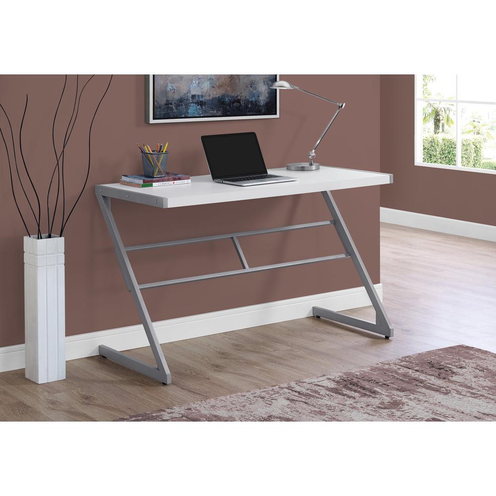 Computer Desk, Home Office, Laptop, 48L, Work, White Laminate, Grey - Monarch