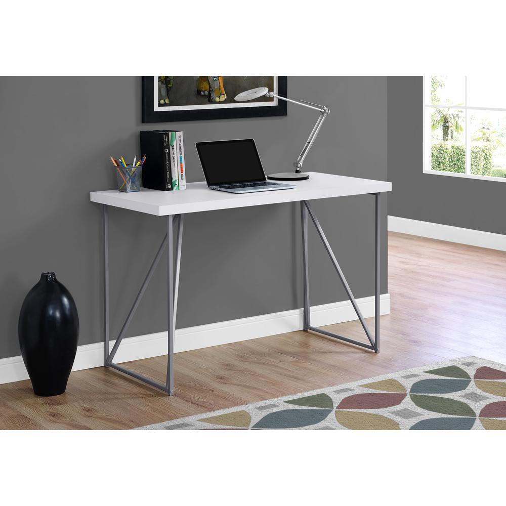 Computer Desk, Home Office, Laptop, 48L, Work, White Laminate, Grey - Monarch