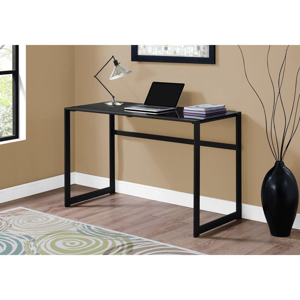 Computer Desk, Home Office, Laptop, 48L, Work, Black Tempered Glass, Black - Monarch