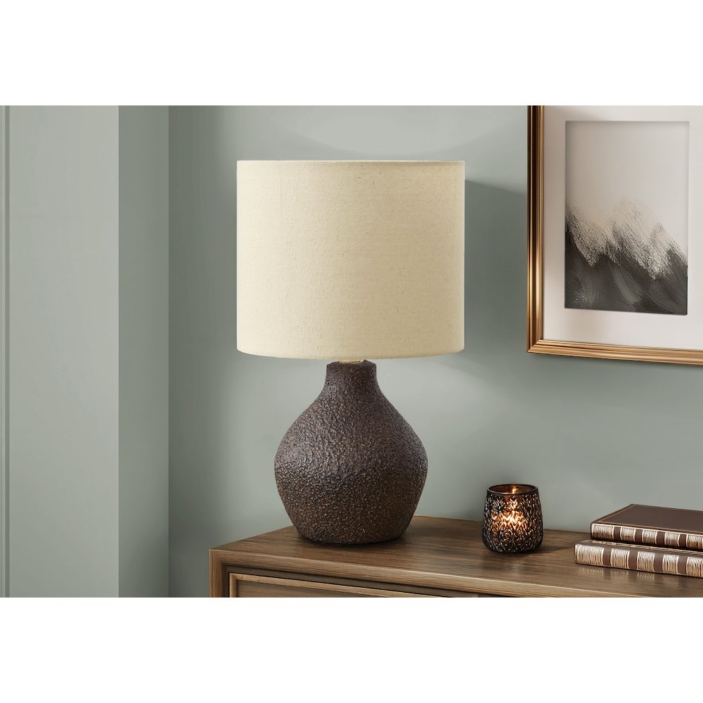 Lighting, 16''H, Table Lamp, Brown Resin, Beige Shade, Contemporary - Monarch