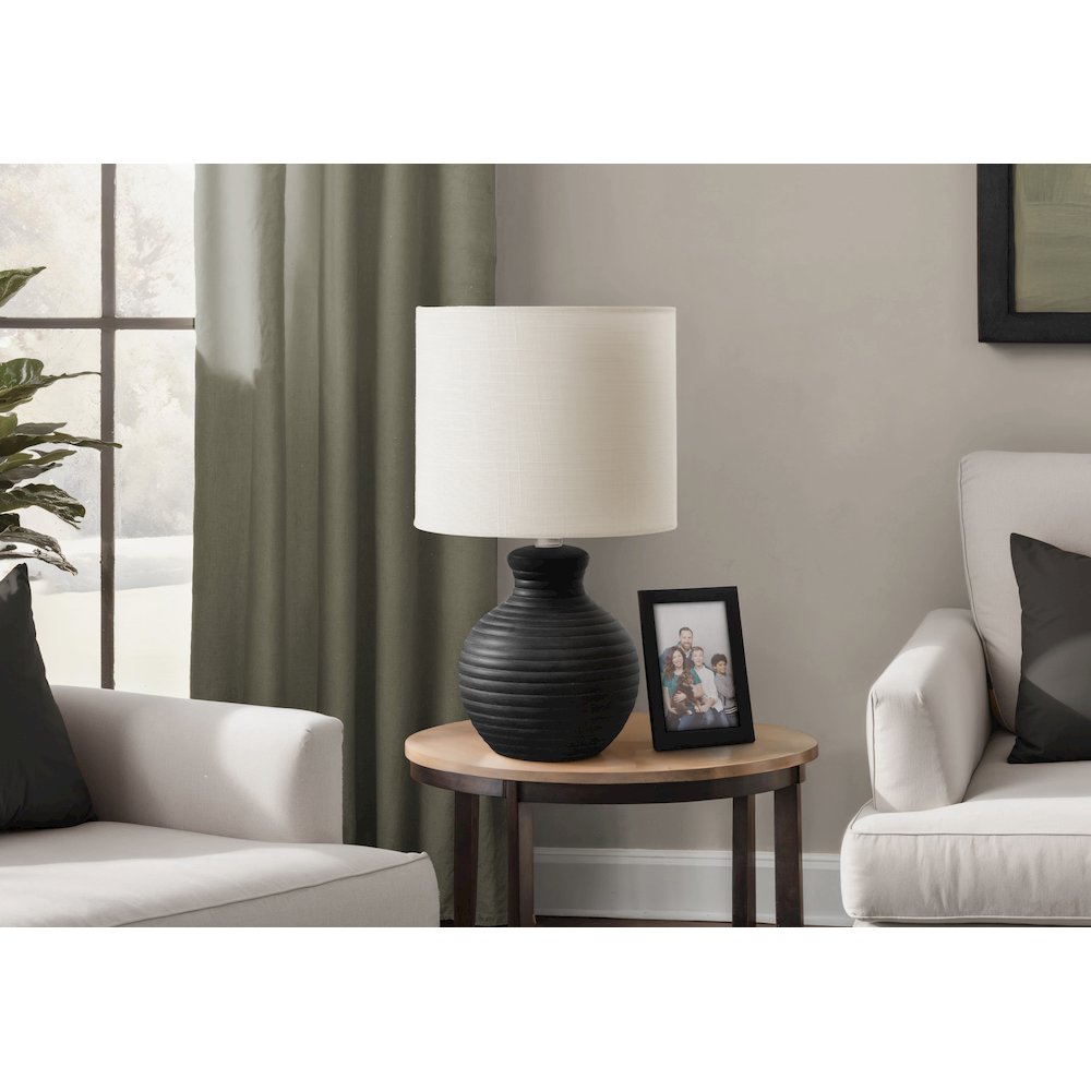 Lighting, 16''H, Table Lamp, Black Resin, Ivory / Cream Shade, Contemporary - Monarch