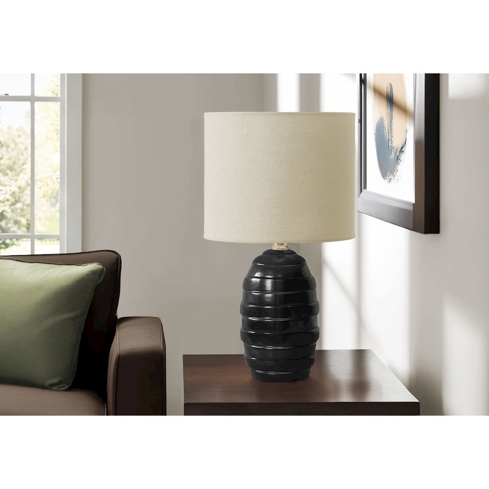 Lighting, 17''H, Table Lamp, Black Ceramic, Beige Shade, Contemporary, Modern - Monarch
