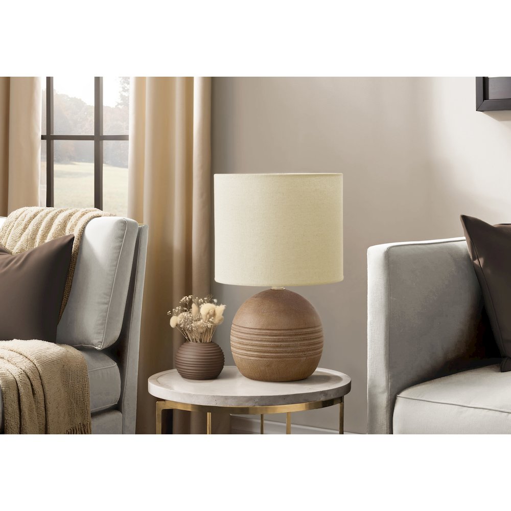 Lighting, 15''H, Table Lamp, Brown Resin, Beige Shade, Contemporary, Modern - Monarch
