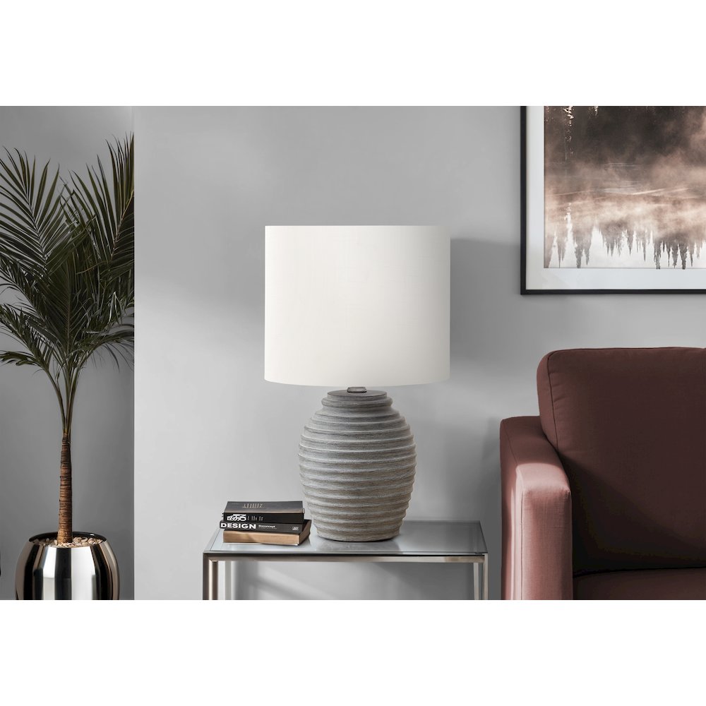 Lighting, 17''H, Table Lamp, Grey Resin, Ivory / Cream Shade, Contemporary - Monarch