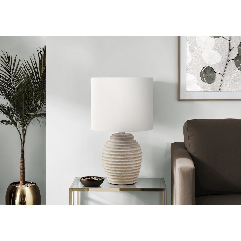 Lighting, 17''H, Table Lamp, Beige Resin, Ivory / Cream Shade, Contemporary - Monarch