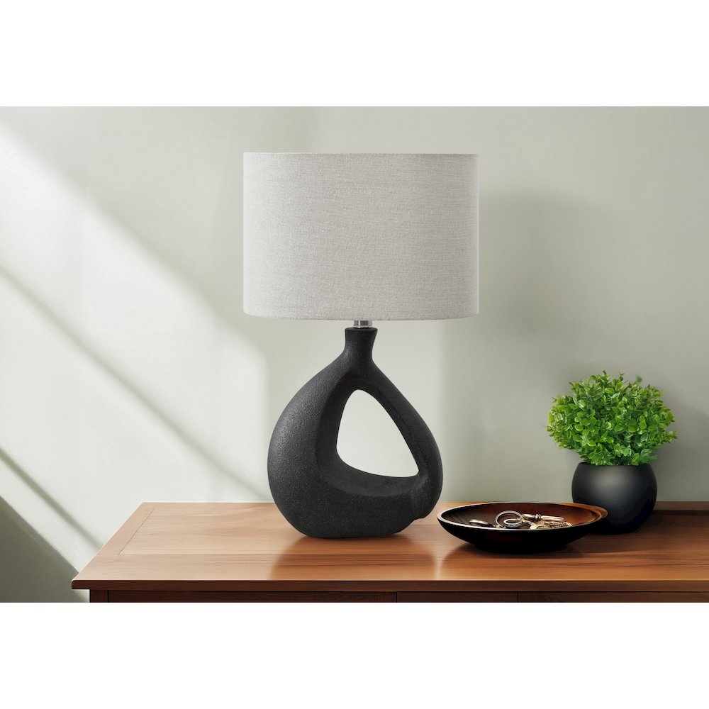 Lighting, 23''H, Table Lamp, Black Resin, Grey Shade, Contemporary, Modern - Monarch