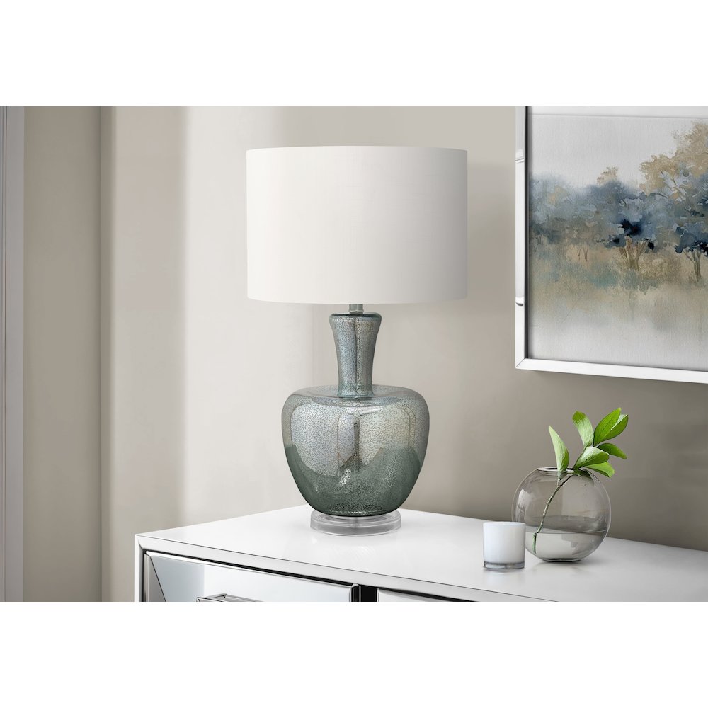 26''H, Table Lamp, Sea Green Glass, Ivory / Cream Shade, Contemporary, Modern - Monarch