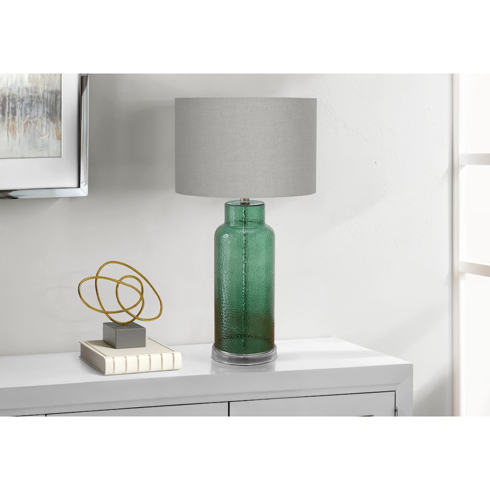 Lighting, 28''H, Table Lamp, Green Glass, Grey Shade, Contemporary, Modern - Monarch