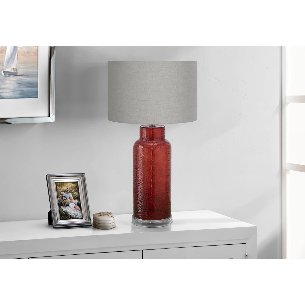 Lighting, 28''H, Table Lamp, Red Glass, Grey Shade, Contemporary, Modern - Monarch