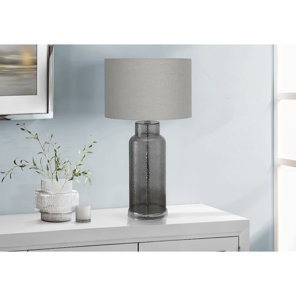 Lighting, 28''H, Table Lamp, Grey Glass, Grey Shade, Contemporary, Modern - Monarch