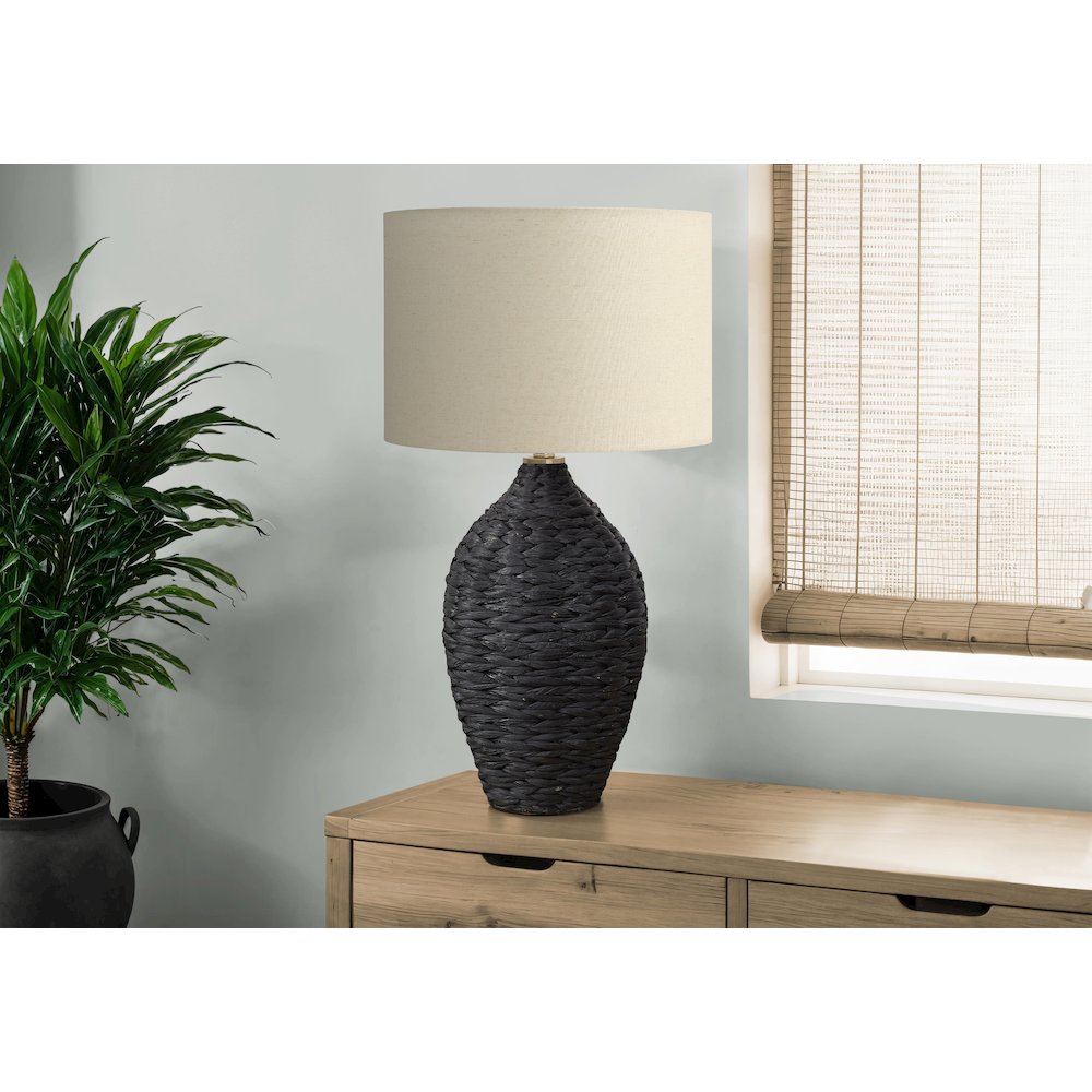 Lighting, 30''H, Black Rattan, Beige Shade, Transitional - Monarch