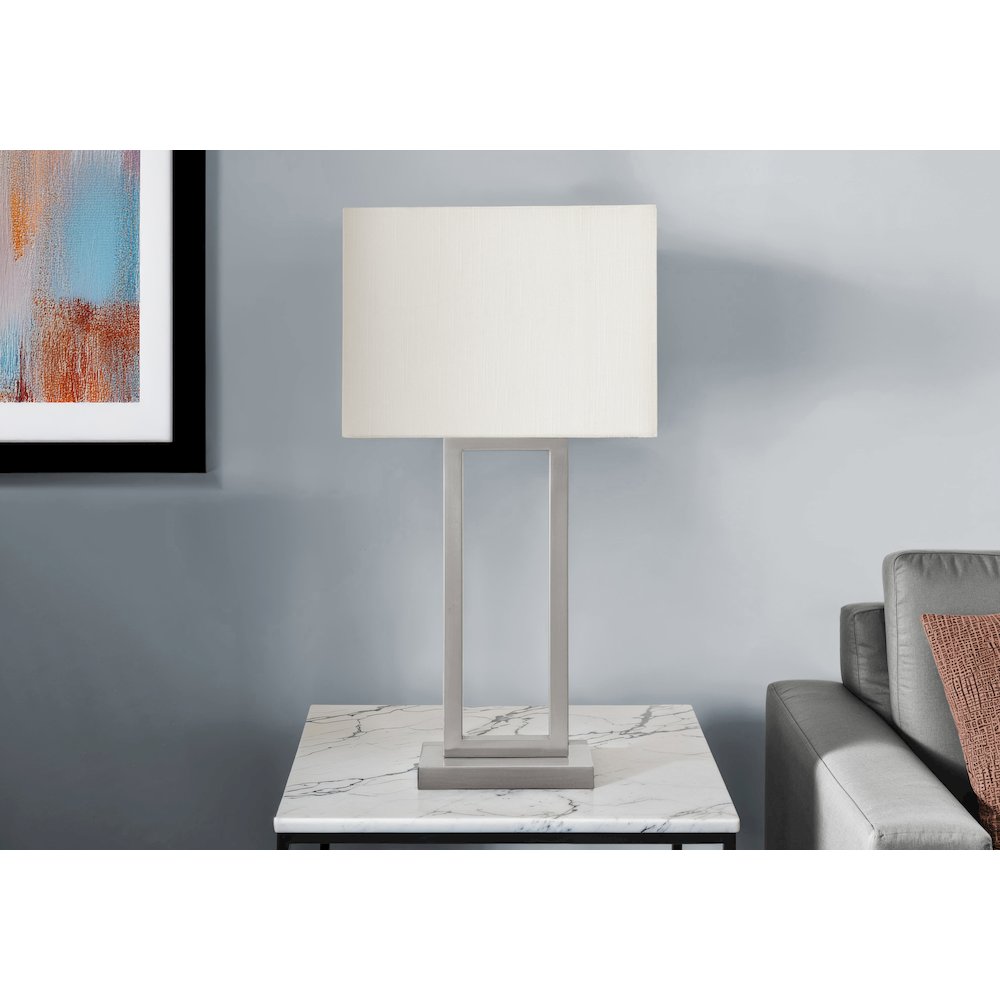 Table Lamp, 28''H, Nickel Metal, Ivory / Cream Shade, Contemporary, Modern - Monarch