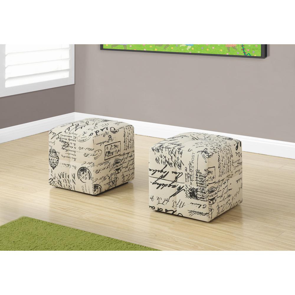 Children's Cube-Shaped Biscuit-Tufted Pouf - Set of 2 - Upholstered Kids' Ottoman, 12''H, Vintage French Fabric - Monarch
