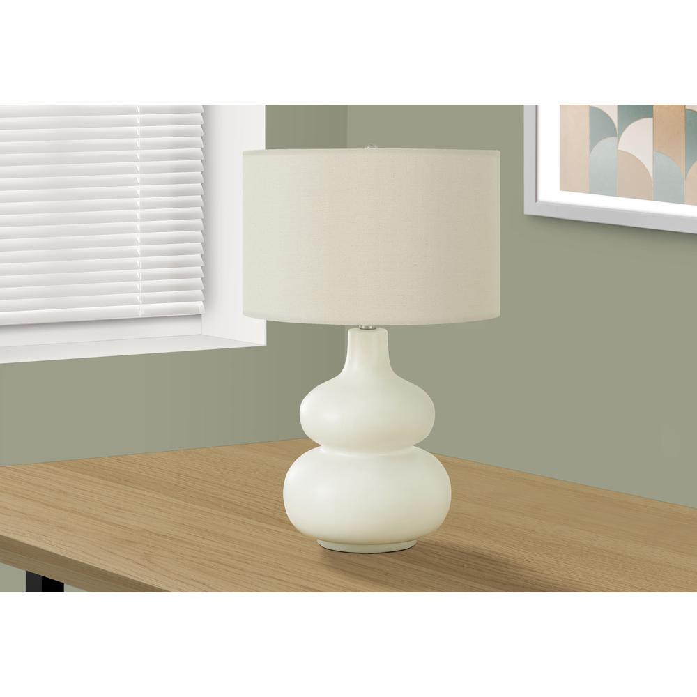 =''Lighting, 25''''H, Table Lamp, Ivory / Cream Shade, Cream Ceramic, Contemporary - Monarch