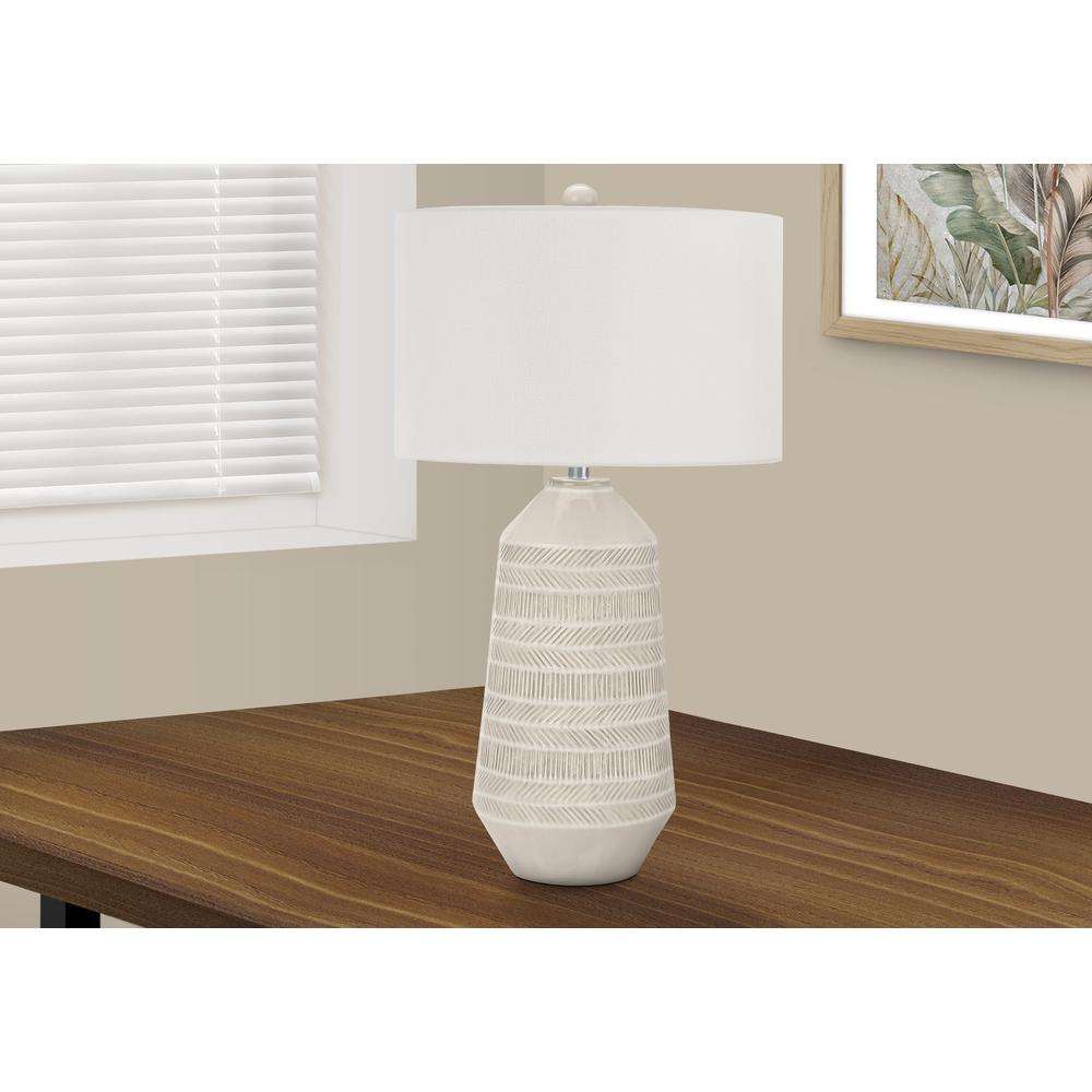 =''Lighting, 33''''H, Table Lamp, Ivory / Cream Shade, Cream Ceramic, Contemporary - Monarch