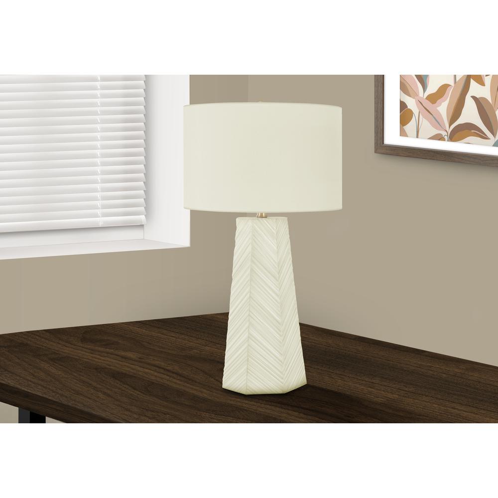 =''Lighting, 29''''H, Table Lamp, White Ceramic, Ivory / Cream Shade, Contemporary - Monarch