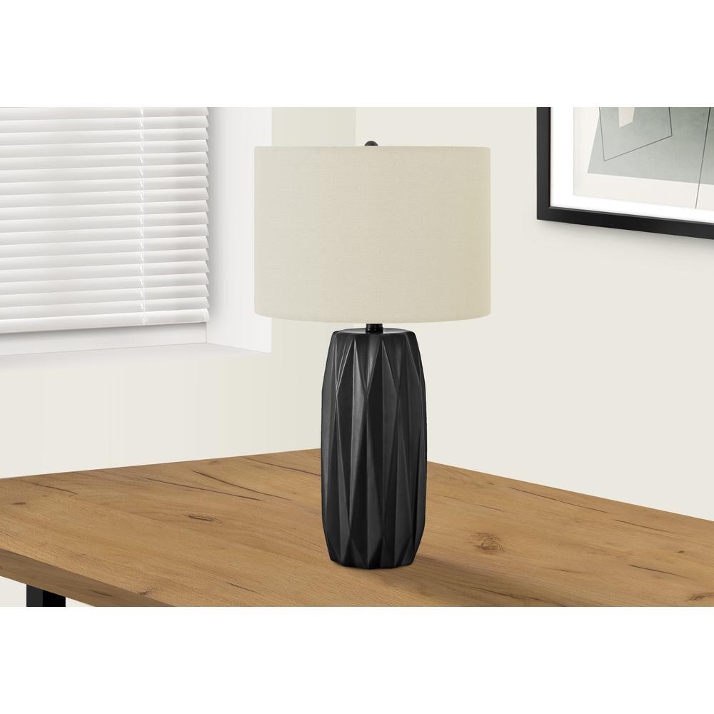 =''Lighting, 25''''H, Table Lamp, Black Ceramic, Ivory / Cream Shade, Contemporary - Monarch