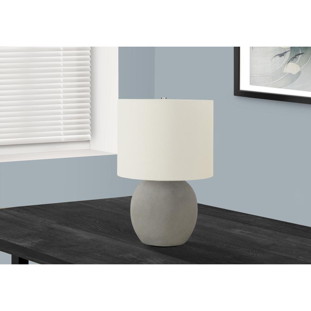 =''Lighting, 20''''H, Table Lamp, Grey Concrete, Ivory / Cream Shade, Contemporary - Monarch