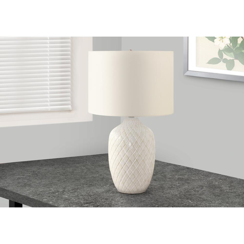 =''Lighting, 25''''H, Table Lamp, Cream Ceramic, Ivory / Cream Shade, Transitional - Monarch