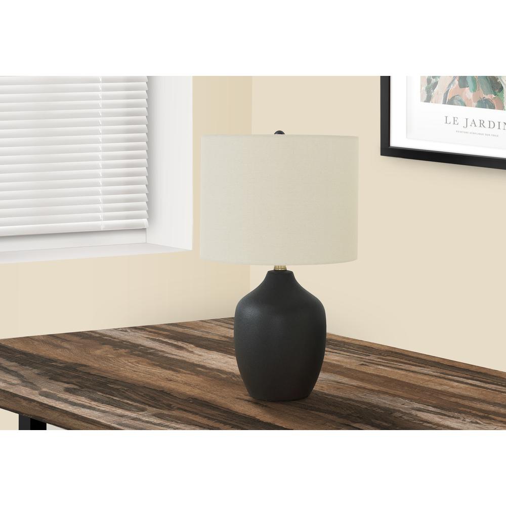 =''Lighting, 22''''H, Table Lamp, Black Ceramic, Ivory / Cream Shade, Transitional - Monarch