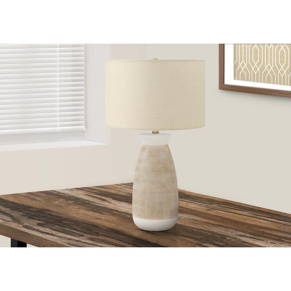 Lighting, 27''H, Table Lamp, Cream Ceramic, Beige Shade, Contemporary - Monarch