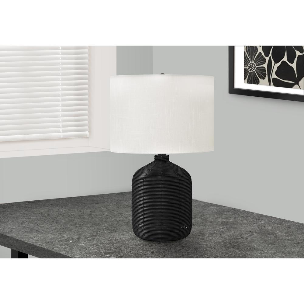 Lighting, 23''H, Table Lamp, Black Rattan, Ivory / Cream Shade, Modern - Monarch