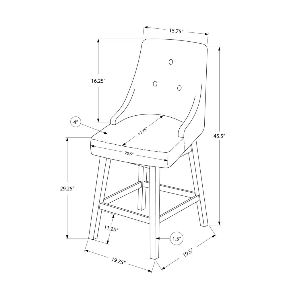 Bar Stool, Set Of 2, Swivel, Bar Height, White Wood, Grey Leather Look - Monarch