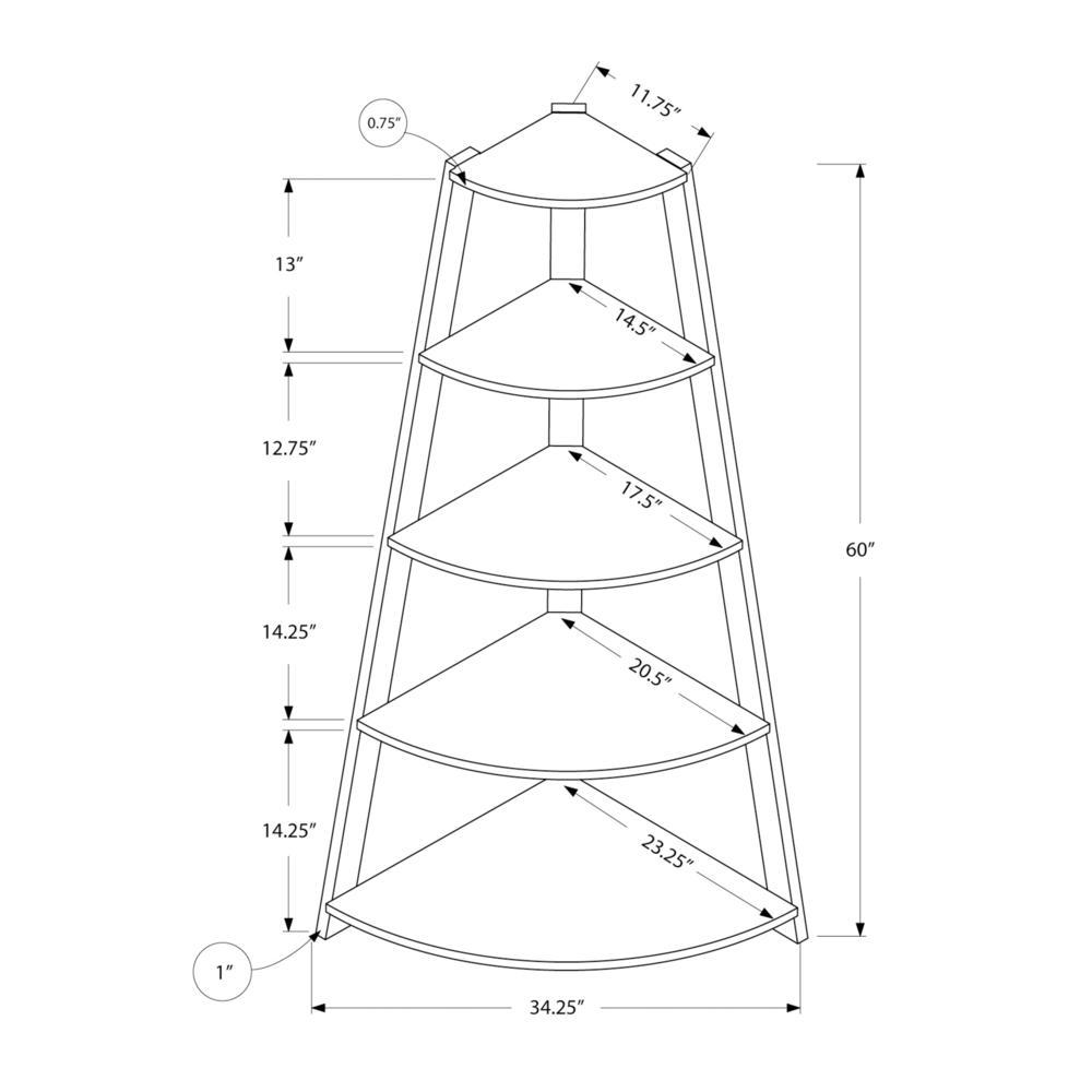 Bookshelf, Bookcase, Etagere, Corner, 4 Tier, 60H, Office, Bedroom - Monarch
