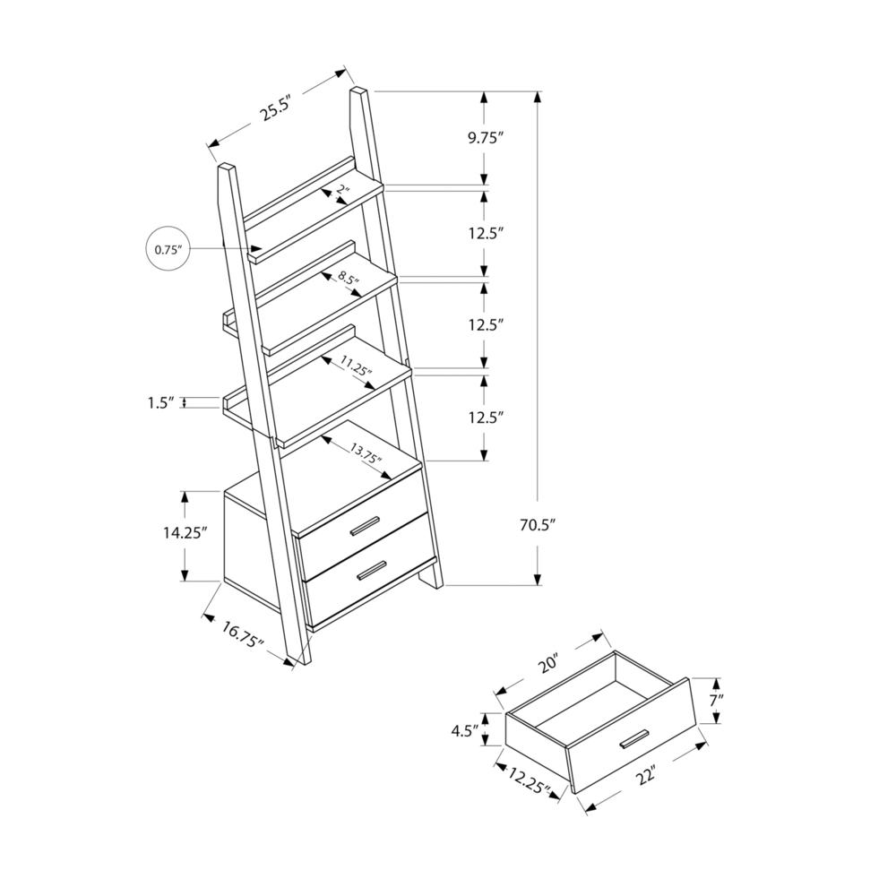 Bookshelf, Bookcase, Etagere, Ladder, 4 Tier, 69H, Office, Bedroom - Monarch