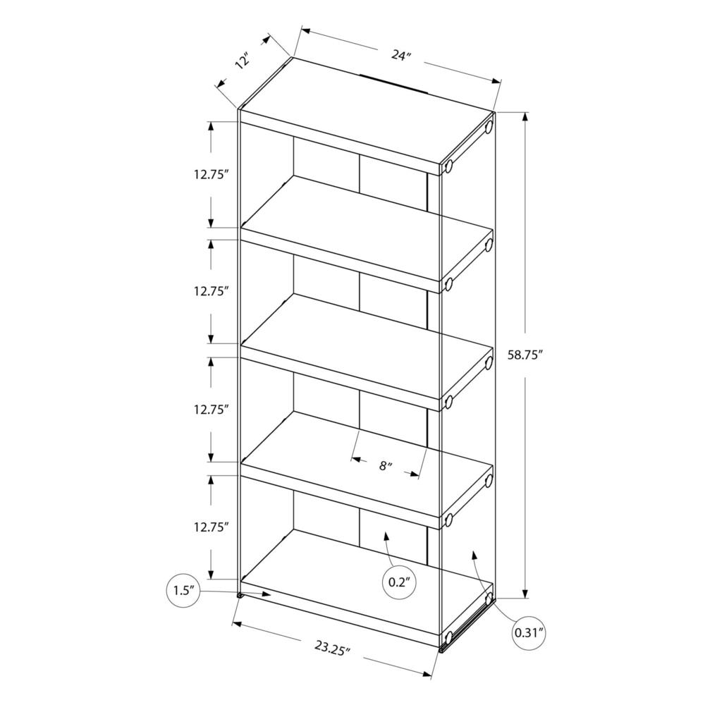 Bookshelf, Bookcase, Etagere, 5 Tier, 60H, Office, Bedroom - Monarch
