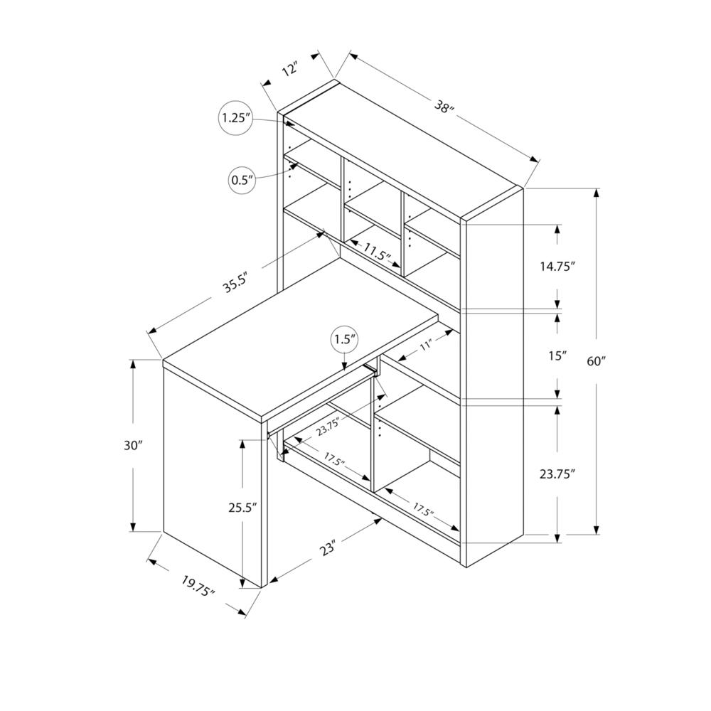 Computer Desk, Home Office, Bookcase, Corner, Storage Shelves, Left - Monarch