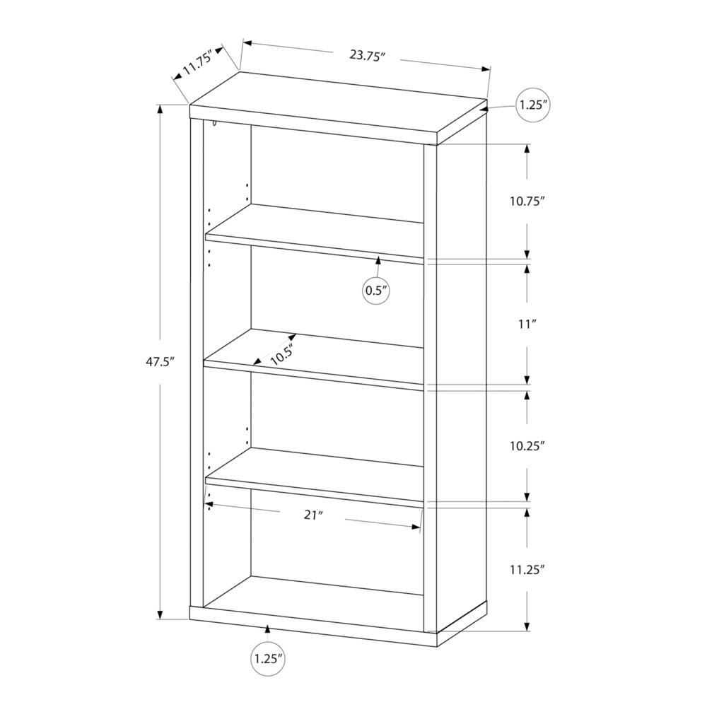 Bookshelf, Bookcase, Etagere, 5 Tier, 48H, Office, Bedroom, White Laminate - Monarch