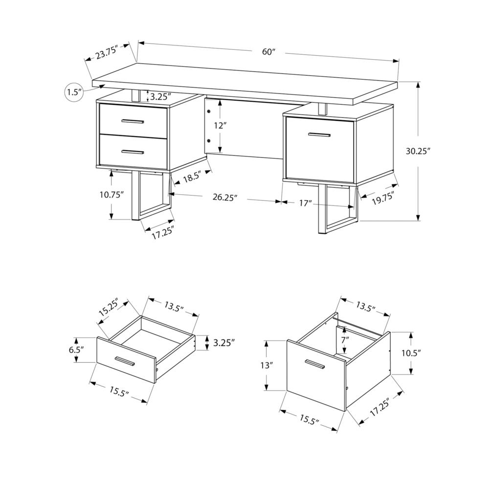 Computer Desk, Home Office, Laptop, Left, Right Set-up, Storage Drawers, 60L - Monarch