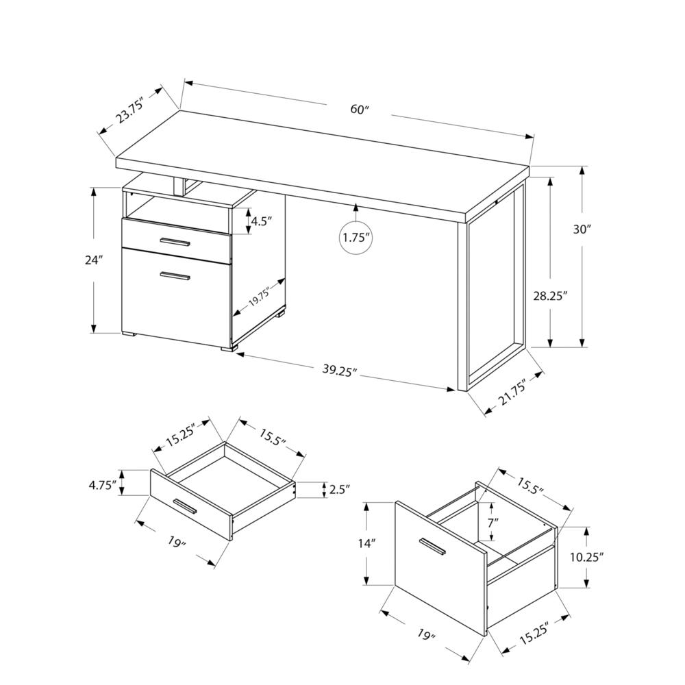 Computer Desk, Home Office, Laptop, Left, Right Set-up, Storage Drawers, 60L - Monarch