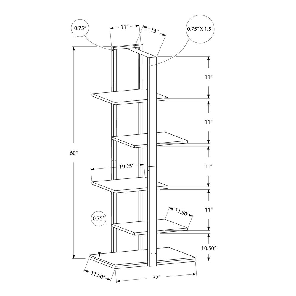 Bookshelf, Bookcase, Etagere, 5 Tier, 60H, Office, Bedroom, White Laminate - Monarch