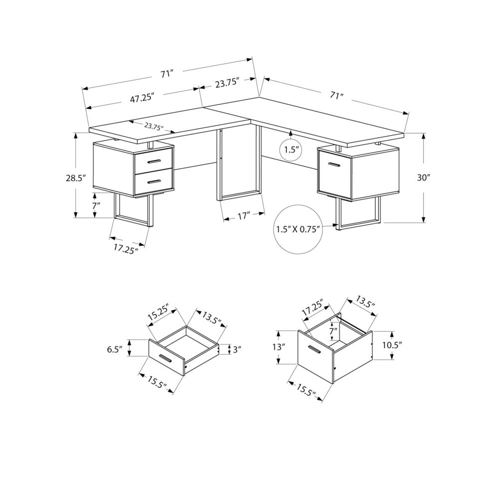 Computer Desk, Home Office, Corner, Left, Right Set-up, Storage Drawers, 70L - Monarch