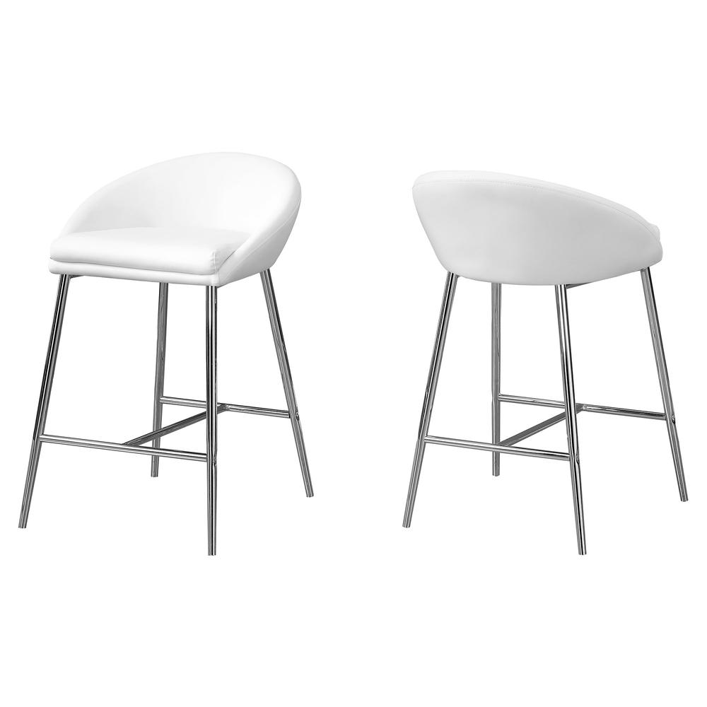 Bar Stool, Set Of 2, Counter Height, Kitchen, Chrome - Monarch