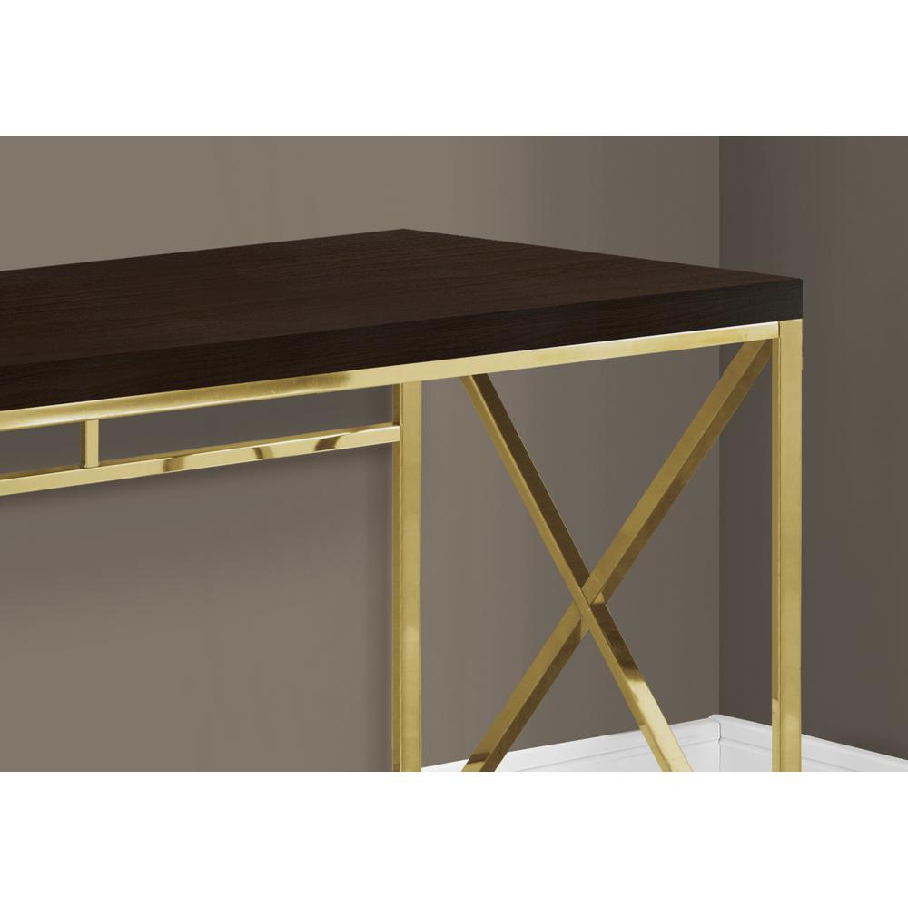 Computer Desk, Home Office, Laptop, Work, Brown Laminate, Gold - Monarch