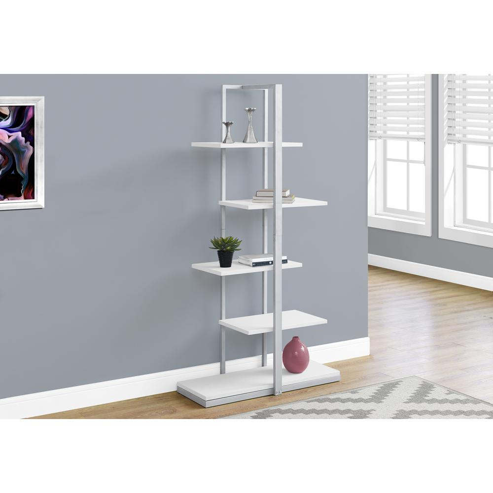 Bookshelf, Bookcase, Etagere, 5 Tier, 60H, Office, Bedroom, White Laminate - Monarch