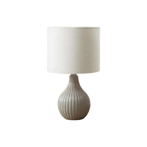 Lighting, 17''H, Table Lamp, Grey Ceramic, Ivory / Cream Shade, Contemporary - Monarch