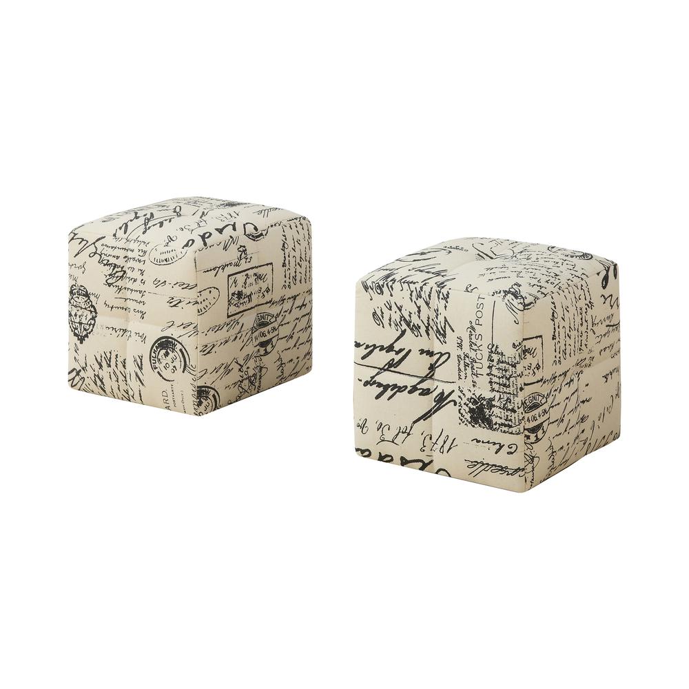 Children's Cube-Shaped Biscuit-Tufted Pouf - Set of 2 - Upholstered Kids' Ottoman, 12''H, Vintage French Fabric - Monarch