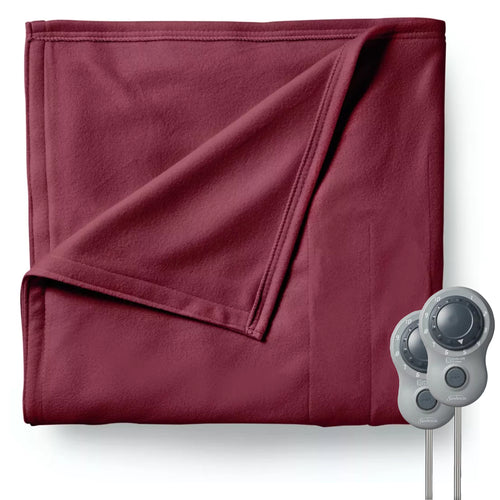 Sunbeam  Queen Size Electric Fleece Heated Blanket in Garnet with Dual Zone