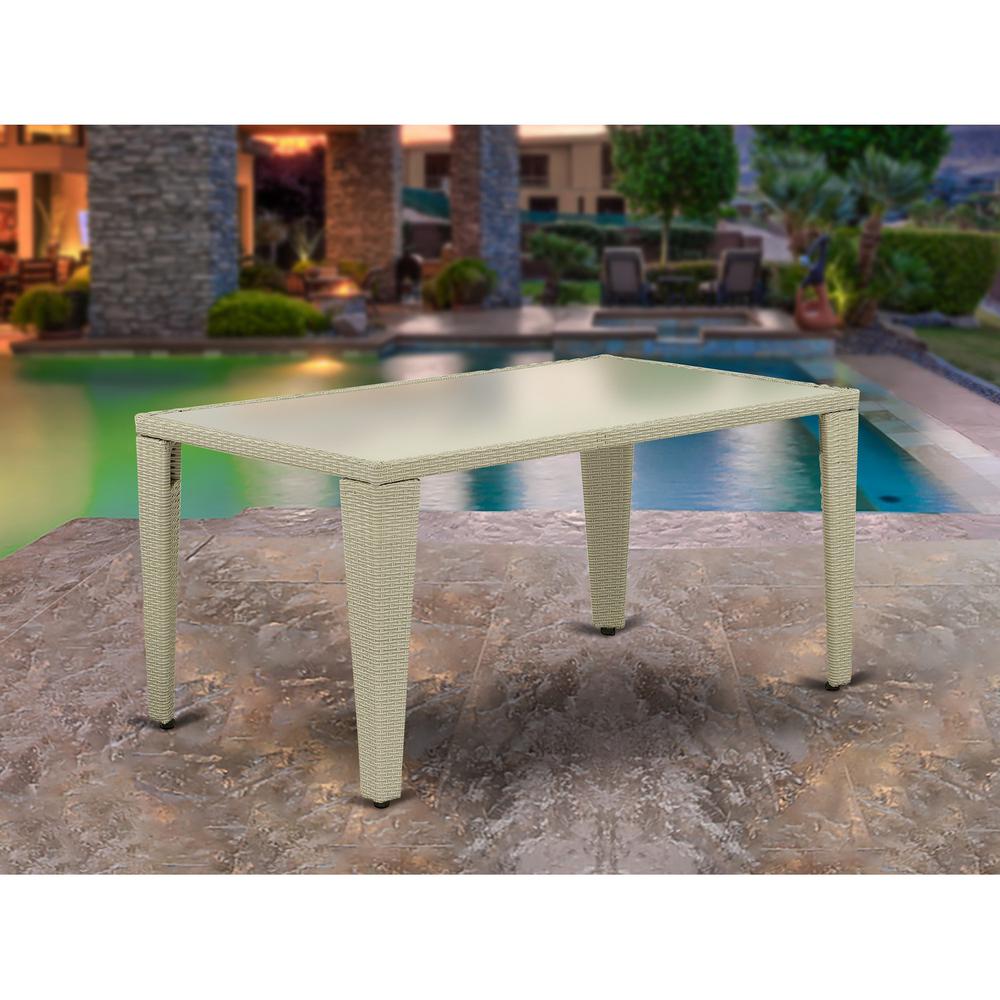 Outdoor Wicker Dining Table - Rectangle PE Wicker Table with Glass Top, 36x60 Inch, Natural Linen - East West Furniture