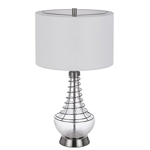 150W 3 Way Baraboo Glass Table Lamp With Wire Guard Design And Drum Fabric Shade - Cal Lighting