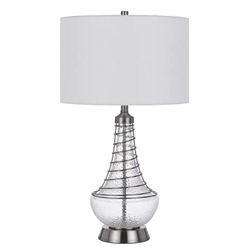 150W 3 Way Baraboo Glass Table Lamp With Wire Guard Design And Drum Fabric Shade - Cal Lighting