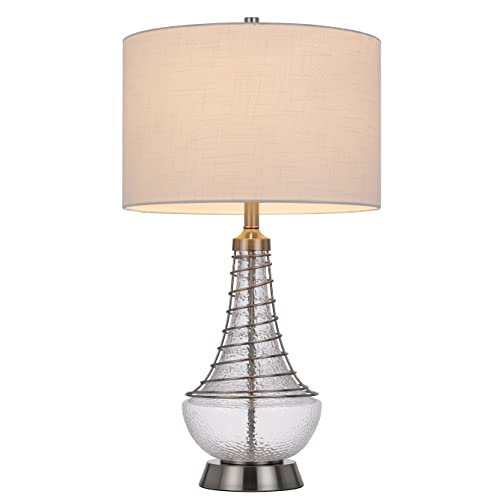 150W 3 Way Baraboo Glass Table Lamp With Wire Guard Design And Drum Fabric Shade - Cal Lighting