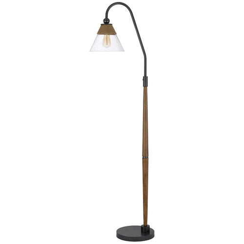 60W Hinton Downbridge Metal Floor Lamp With Faux Wood Pole And Glass Shade - Cal Lighting